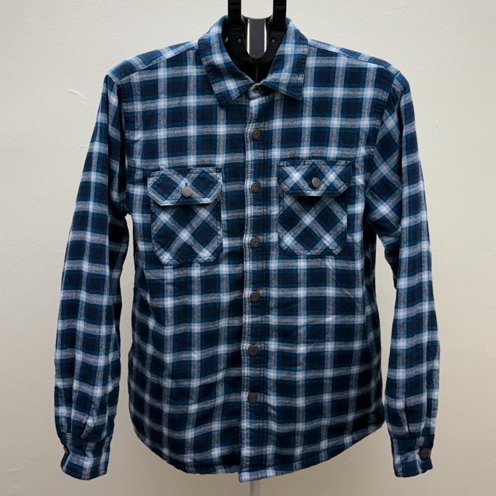 Wrangler Plaid Flannel Shirt Jacket Fleece Lined Blue Button Front Mens Size S